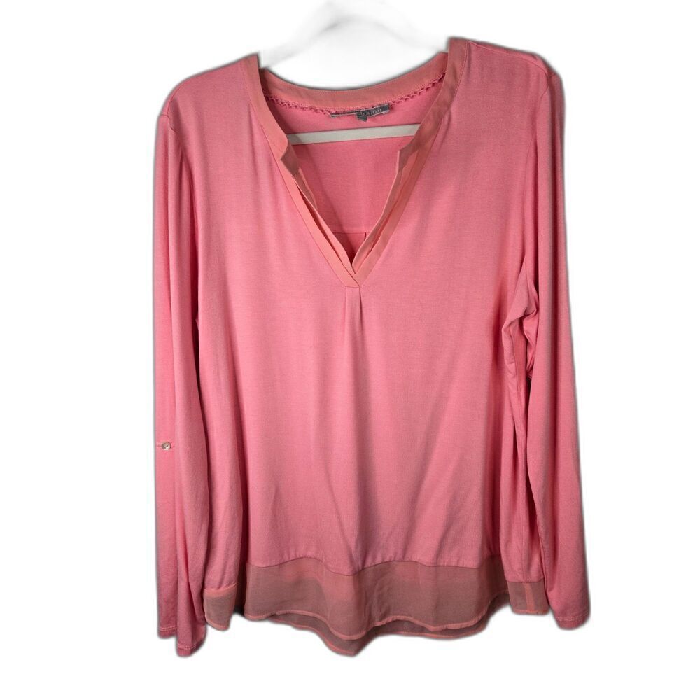 Daniel Rainn Women's Pink V-Neck Long Sleeve Blouse Size Large
